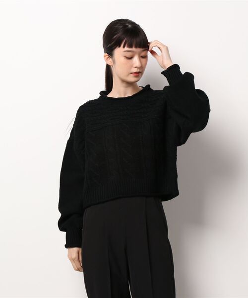 ehka sopo（エヘカソポ）の「ケーブルパッチワークニット（ニット/セーター・レディース・ブラック/ベージュ/ブルー/キナリ・ﾌﾘ-）」の15枚目の写真