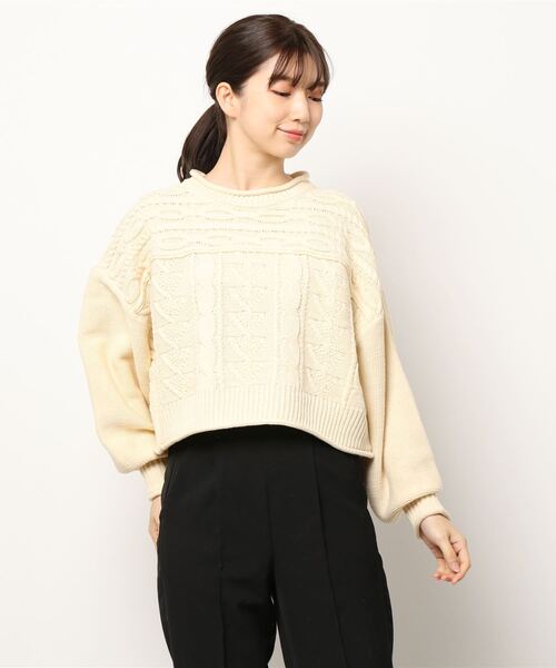 ehka sopo（エヘカソポ）の「ケーブルパッチワークニット（ニット/セーター・レディース・ブラック/ベージュ/ブルー/キナリ・ﾌﾘ-）」の17枚目の写真