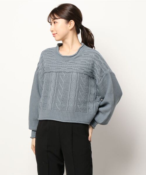 ehka sopo（エヘカソポ）の「ケーブルパッチワークニット（ニット/セーター・レディース・ブラック/ベージュ/ブルー/キナリ・ﾌﾘ-）」の18枚目の写真