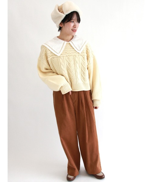 ehka sopo（エヘカソポ）の「ケーブルパッチワークニット（ニット/セーター・レディース・ブラック/ベージュ/ブルー/キナリ・ﾌﾘ-）」の7枚目の写真