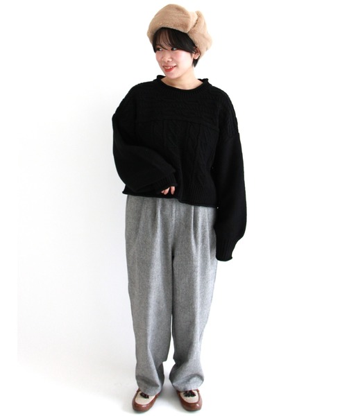 ehka sopo（エヘカソポ）の「ケーブルパッチワークニット（ニット/セーター・レディース・ブラック/ベージュ/ブルー/キナリ・ﾌﾘ-）」の8枚目の写真