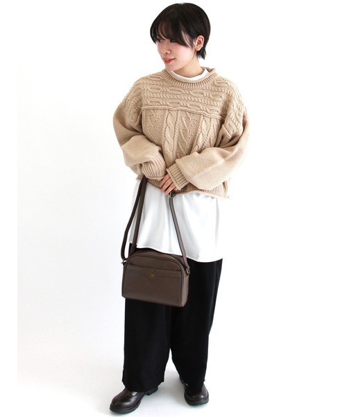 ehka sopo（エヘカソポ）の「ケーブルパッチワークニット（ニット/セーター・レディース・ブラック/ベージュ/ブルー/キナリ・ﾌﾘ-）」の10枚目の写真