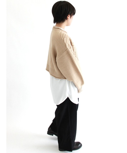 ehka sopo（エヘカソポ）の「ケーブルパッチワークニット（ニット/セーター・レディース・ブラック/ベージュ/ブルー/キナリ・ﾌﾘ-）」の11枚目の写真