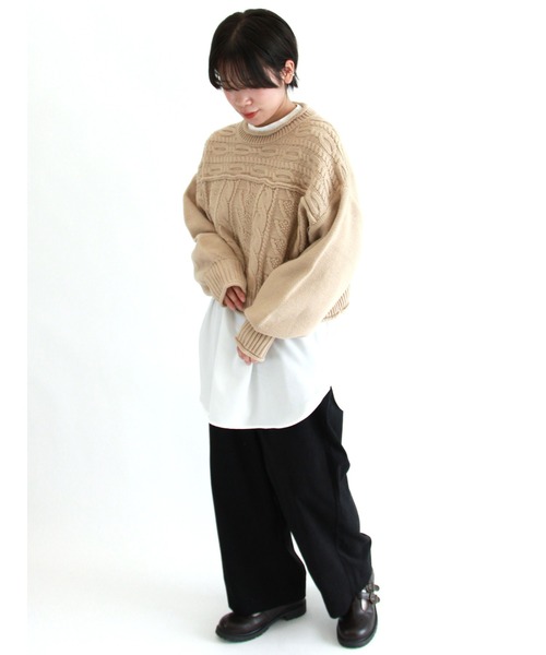 ehka sopo（エヘカソポ）の「ケーブルパッチワークニット（ニット/セーター・レディース・ブラック/ベージュ/ブルー/キナリ・ﾌﾘ-）」の12枚目の写真