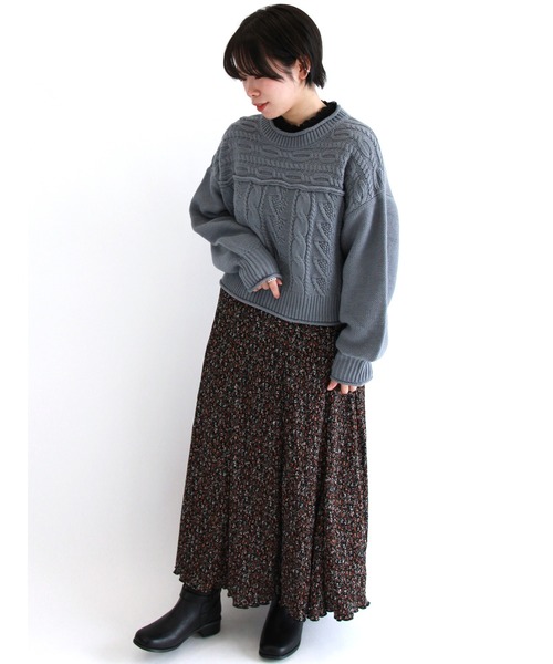 ehka sopo（エヘカソポ）の「ケーブルパッチワークニット（ニット/セーター・レディース・ブラック/ベージュ/ブルー/キナリ・ﾌﾘ-）」の13枚目の写真