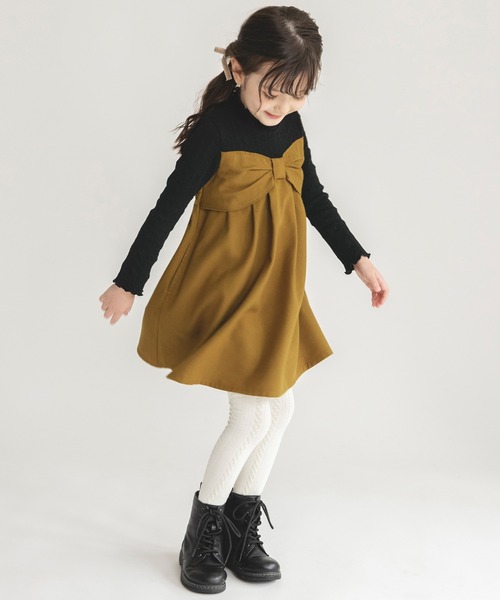 BRANSHES(ブランシェス)の「リボンデザインドッキングワンピース(ワンピース・キッズ・ブラック/アイボリー・140/150/100/130/90/110/120)」の13枚目の写真