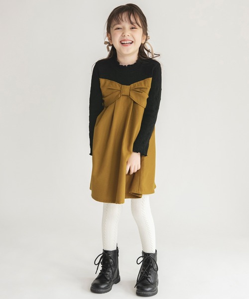 BRANSHES(ブランシェス)の「リボンデザインドッキングワンピース(ワンピース・キッズ・ブラック/アイボリー・140/150/100/130/90/110/120)」の14枚目の写真