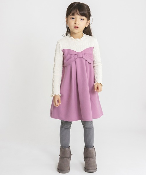 BRANSHES(ブランシェス)の「リボンデザインドッキングワンピース(ワンピース・キッズ・ブラック/アイボリー・140/150/100/130/90/110/120)」の6枚目の写真