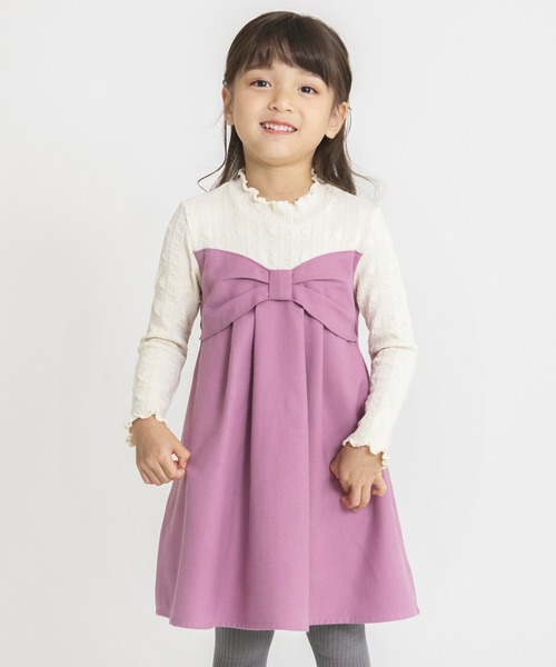 BRANSHES(ブランシェス)の「リボンデザインドッキングワンピース(ワンピース・キッズ・ブラック/アイボリー・140/150/100/130/90/110/120)」の3枚目の写真