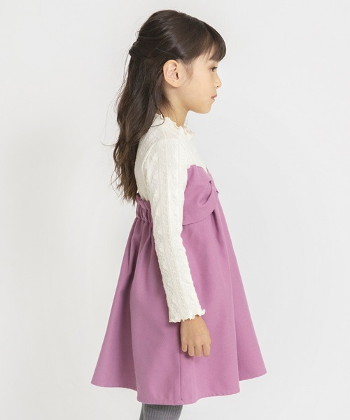 BRANSHES(ブランシェス)の「リボンデザインドッキングワンピース(ワンピース・キッズ・ブラック/アイボリー・140/150/100/130/90/110/120)」の4枚目の写真