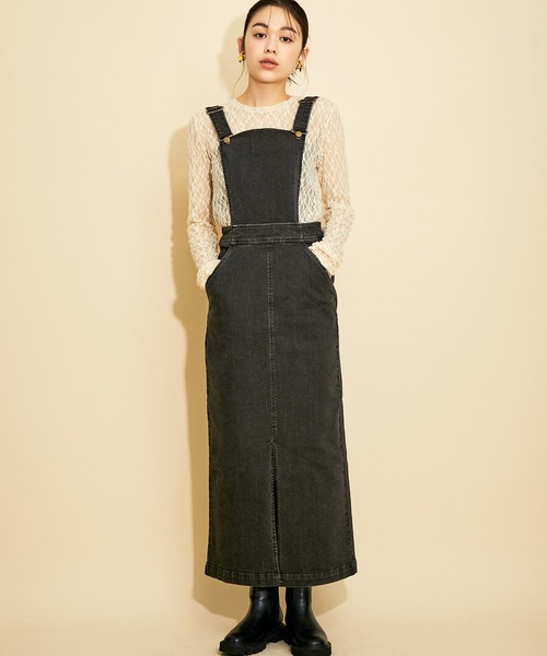 MADEMOISELLE ROPE'（マドモアゼル ロペ）の「<春まで使える>【MR Jeans】2way デニムサロペットスカート（サロペット/オーバーオール・レディース・ブラック/ブラウン系その他2・38/36）」の2枚目の写真