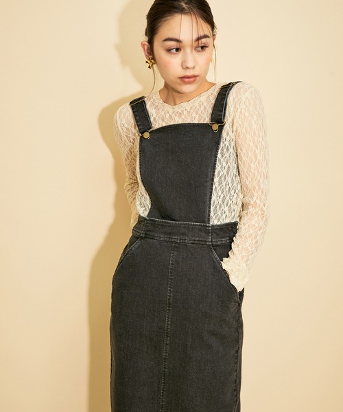 MADEMOISELLE ROPE'（マドモアゼル ロペ）の「<春まで使える>【MR Jeans】2way デニムサロペットスカート（サロペット/オーバーオール・レディース・ブラック/ブラウン系その他2・38/36）」の6枚目の写真
