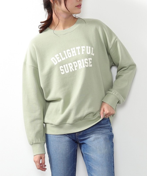 Honeys（ハニーズ）の「ロゴスウェットトップス（スウェット・レディース・アイボリー/ライトグリーン/コーラルピンク/ライトベージュ/サックスブルー/イエロー/スミクロ・LL/L/M）」の5枚目の写真