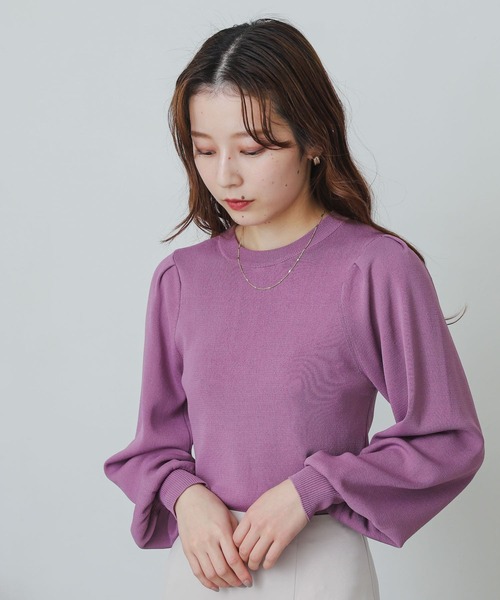 SENSE OF PLACE by URBAN RESEARCH(センスオブプレイスバイアーバンリサーチ)の「パワショルコンパクトセーター(ニット/セーター・レディース・アイボリー/ブルー/ブラック/ホワイト系その他/パープル・ONE)」の1枚目の写真