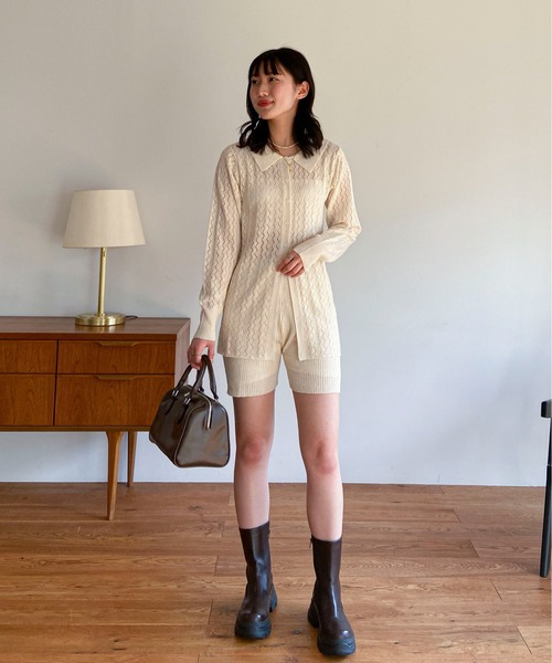 EPIMI E'PIMMY（エピミエピミー）の「〈Set upにも〉リブ編みラメニットショートパンツ（その他パンツ・レディース・ブラック/オフホワイト/グリーン/グレイッシュベージュ・MEDIUM）」の9枚目の写真