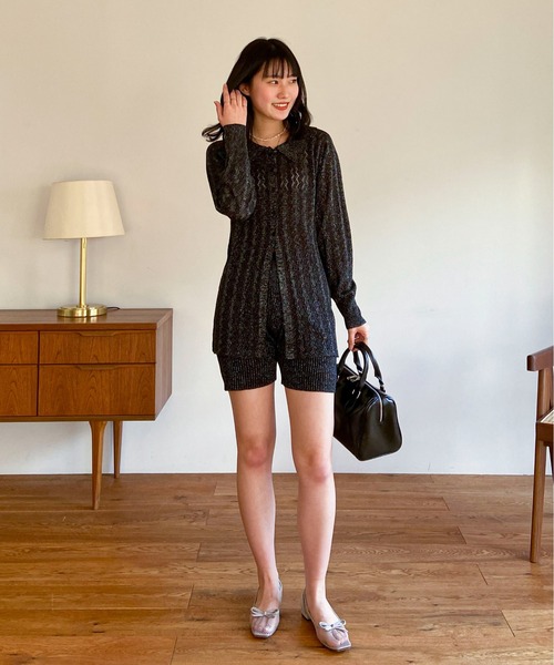 EPIMI E'PIMMY（エピミエピミー）の「〈Set upにも〉リブ編みラメニットショートパンツ（その他パンツ・レディース・ブラック/オフホワイト/グリーン/グレイッシュベージュ・MEDIUM）」の6枚目の写真