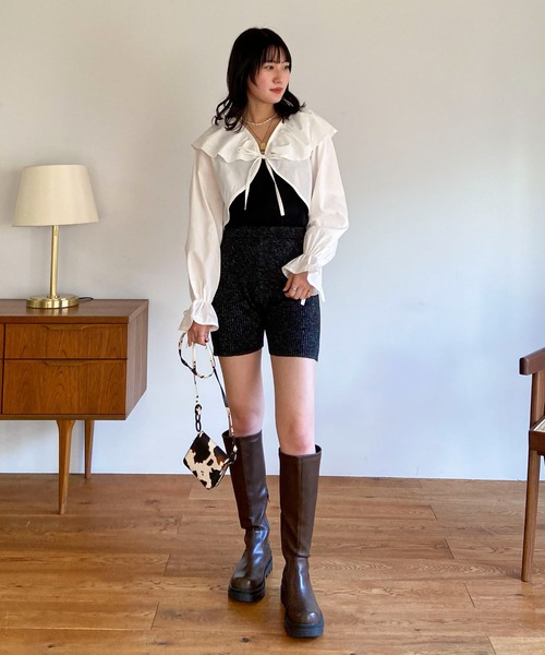 EPIMI E'PIMMY（エピミエピミー）の「〈Set upにも〉リブ編みラメニットショートパンツ（その他パンツ・レディース・ブラック/オフホワイト/グリーン/グレイッシュベージュ・MEDIUM）」の7枚目の写真