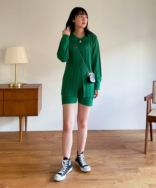 EPIMI E'PIMMY（エピミエピミー）の「〈Set upにも〉リブ編みラメニットショートパンツ（その他パンツ・レディース・ブラック/オフホワイト/グリーン/グレイッシュベージュ・MEDIUM）」の10枚目の写真