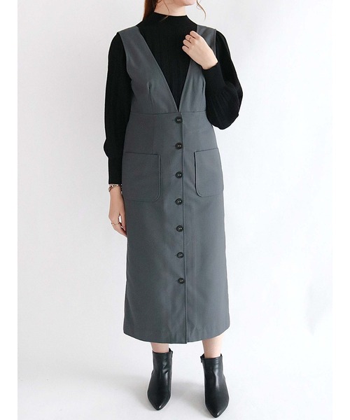 Te chichi（テチチ）の「フロントボタンジャンパースカート（ジャンパースカート・レディース・ブラウン/グレー/ネイビー・ﾌﾘ-）」の2枚目の写真