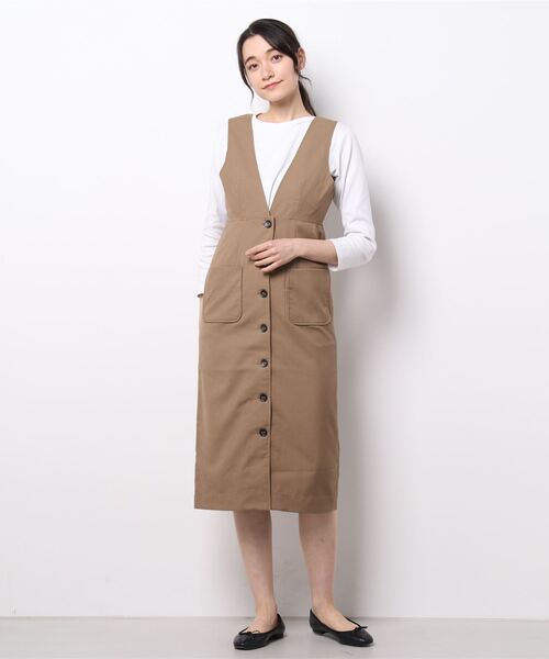 Te chichi（テチチ）の「フロントボタンジャンパースカート（ジャンパースカート・レディース・ブラウン/グレー/ネイビー・ﾌﾘ-）」の6枚目の写真