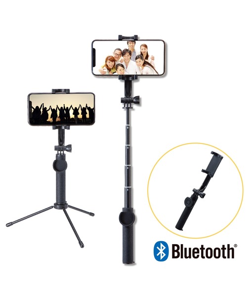 東急ハンズ(トウキュウハンズ)の「Bluetoothリモコン付 自撮り棒 回転ホルダー型 三脚付 45cm(スマホグッズ・レディース・ブラック・FREE)」の1枚目の写真