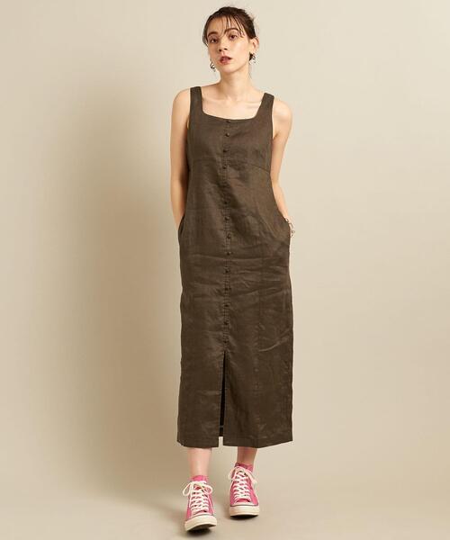 ビューティーアンドユース リネン ワンピース ノースリーブ M 黒 前ボタン BEAUTY&YOUTH UNITED ARROWS（ビューティーアンドユース
