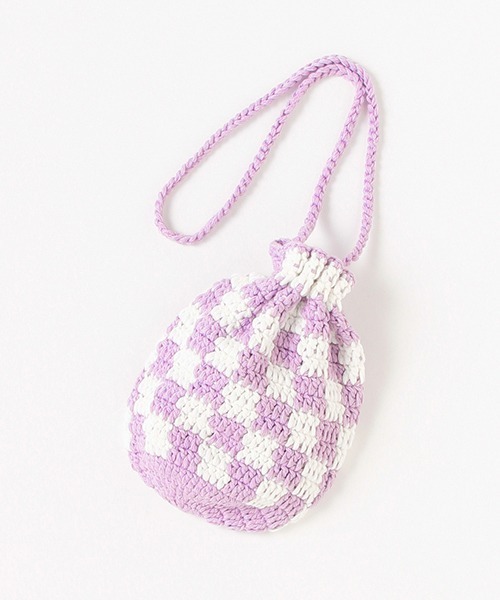 petit main（プティマイン）の「クロシェ巾着バッグ（ショルダーバッグ・キッズ・ラベンダー/ライトベージュ・FREE）」の5枚目の写真