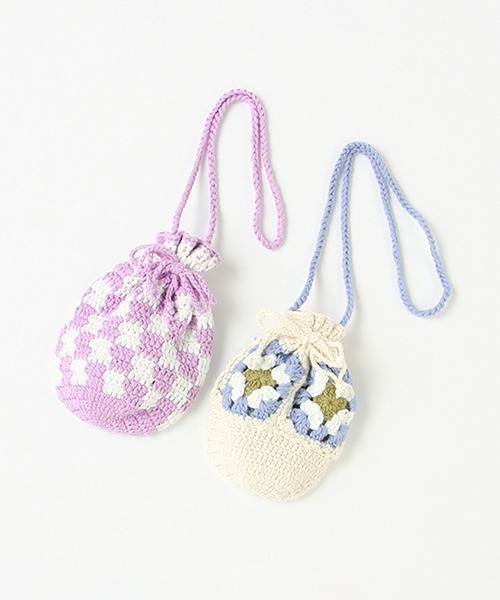 petit main（プティマイン）の「クロシェ巾着バッグ（ショルダーバッグ・キッズ・ラベンダー/ライトベージュ・FREE）」の9枚目の写真