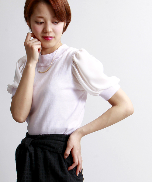 WEGO（ウィゴー）の「WEGO/シフォンスリーブニット（ニット/セーター・レディース・オフホワイト/ライトグレー/ライトパープル/ライトイエロー・FREE）」の3枚目の写真