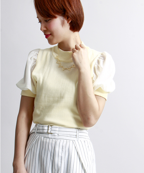 WEGO（ウィゴー）の「WEGO/シフォンスリーブニット（ニット/セーター・レディース・オフホワイト/ライトグレー/ライトパープル/ライトイエロー・FREE）」の4枚目の写真