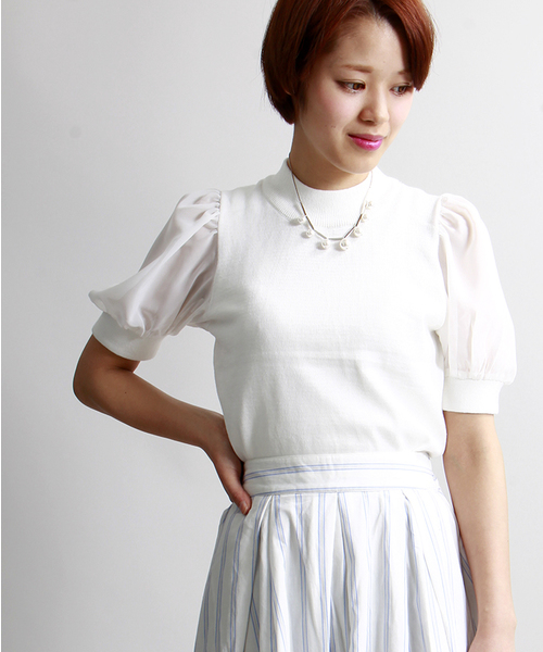 WEGO（ウィゴー）の「WEGO/シフォンスリーブニット（ニット/セーター・レディース・オフホワイト/ライトグレー/ライトパープル/ライトイエロー・FREE）」の2枚目の写真