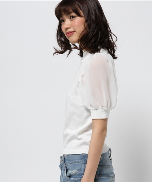 WEGO（ウィゴー）の「WEGO/シフォンスリーブニット（ニット/セーター・レディース・オフホワイト/ライトグレー/ライトパープル/ライトイエロー・FREE）」の5枚目の写真