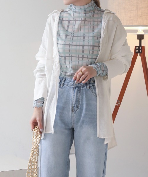 Bab(バブ)の「シアースキッパーシャツ(シャツ/ブラウス・レディース・オリーブ/オフホワイト/ラベンダー・M)」の4枚目の写真