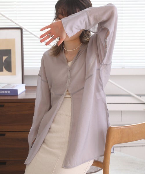 Bab(バブ)の「シアースキッパーシャツ(シャツ/ブラウス・レディース・オリーブ/オフホワイト/ラベンダー・M)」の14枚目の写真