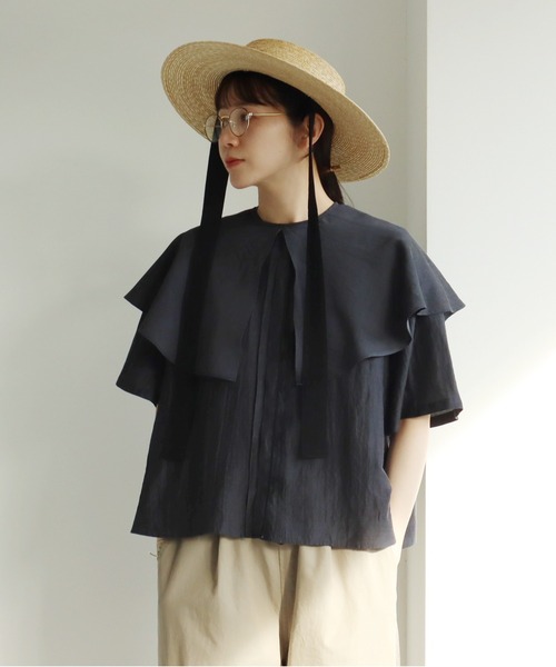cotton/cupra/Linenローンcape collar ブラウスを使ったレディース人気 
