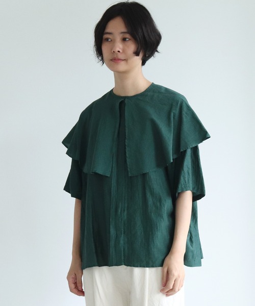 yuni(ユニ )の「cotton/cupra/Linenローンcape collar ブラウス(シャツ/ブラウス・レディース・ブラック/ホワイト/グリーン・FREE)」の18枚目の写真
