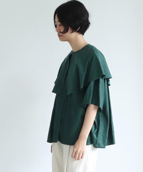 yuni(ユニ )の「cotton/cupra/Linenローンcape collar ブラウス(シャツ/ブラウス・レディース・ブラック/ホワイト/グリーン・FREE)」の14枚目の写真