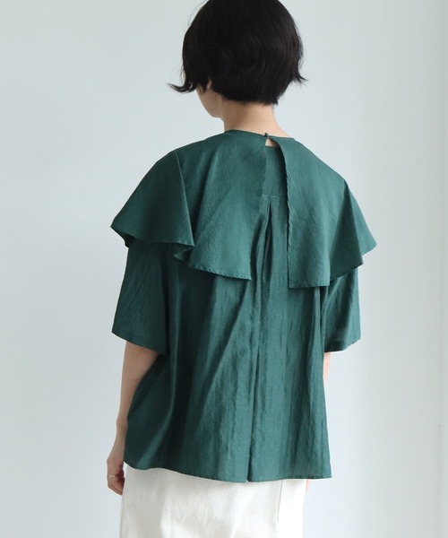 yuni(ユニ )の「cotton/cupra/Linenローンcape collar ブラウス(シャツ/ブラウス・レディース・ブラック/ホワイト/グリーン・FREE)」の13枚目の写真
