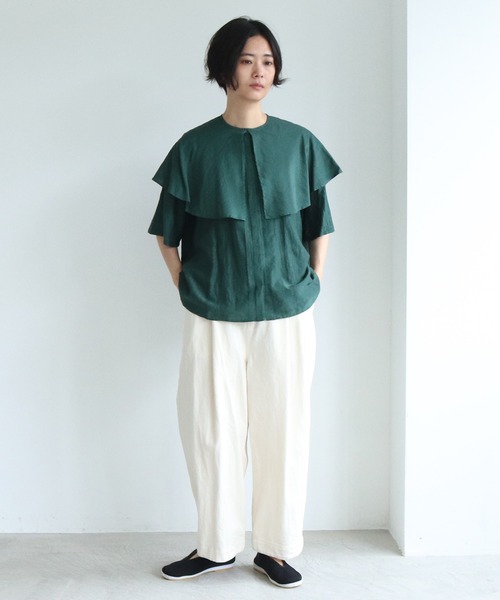 yuni(ユニ )の「cotton/cupra/Linenローンcape collar ブラウス(シャツ/ブラウス・レディース・ブラック/ホワイト/グリーン・FREE)」の12枚目の写真