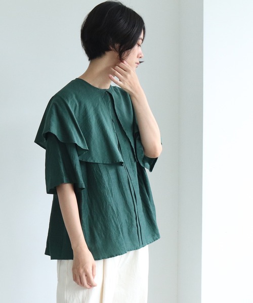 yuni(ユニ )の「cotton/cupra/Linenローンcape collar ブラウス(シャツ/ブラウス・レディース・ブラック/ホワイト/グリーン・FREE)」の17枚目の写真