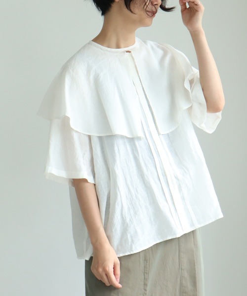 yuni(ユニ )の「cotton/cupra/Linenローンcape collar ブラウス(シャツ/ブラウス・レディース・ブラック/ホワイト/グリーン・FREE)」の5枚目の写真