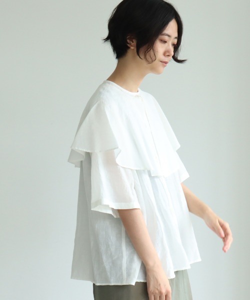 yuni(ユニ )の「cotton/cupra/Linenローンcape collar ブラウス(シャツ/ブラウス・レディース・ブラック/ホワイト/グリーン・FREE)」の10枚目の写真