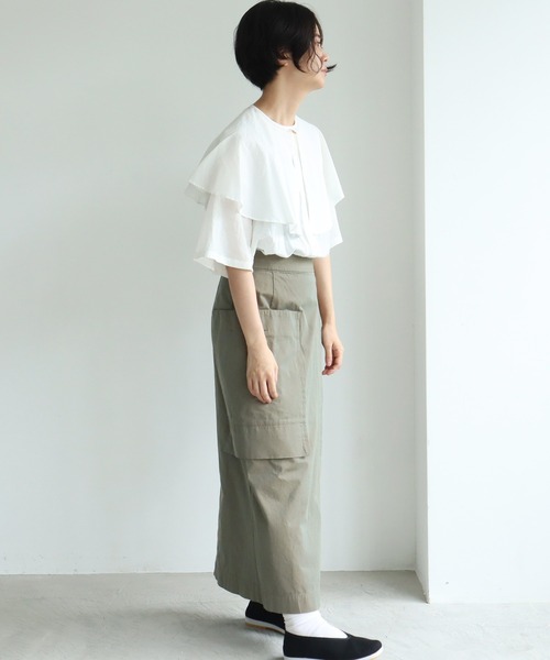 yuni(ユニ )の「cotton/cupra/Linenローンcape collar ブラウス(シャツ/ブラウス・レディース・ブラック/ホワイト/グリーン・FREE)」の6枚目の写真