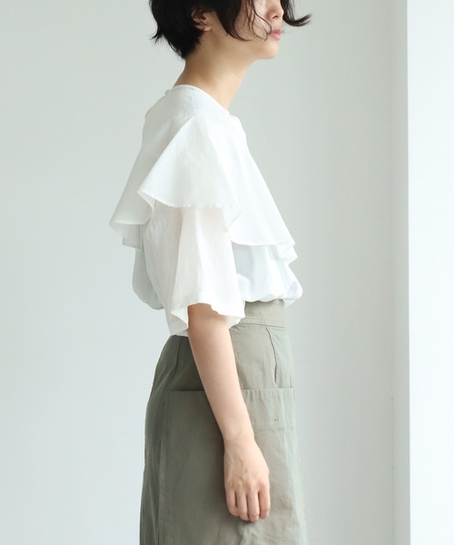 yuni(ユニ )の「cotton/cupra/Linenローンcape collar ブラウス(シャツ/ブラウス・レディース・ブラック/ホワイト/グリーン・FREE)」の8枚目の写真