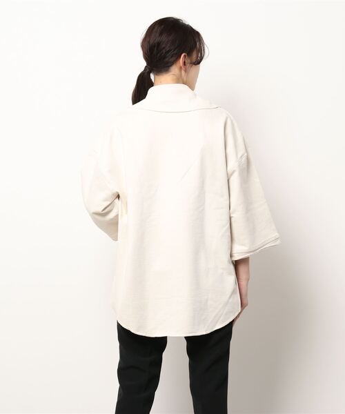 Q(キュー)の「ハーフジップ リブカラースウェット(スウェット・レディース・ブラック/アイボリー・MEDIUM)」の5枚目の写真