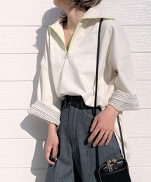 Q | ハーフジップ リブカラースウェット(スウェット)