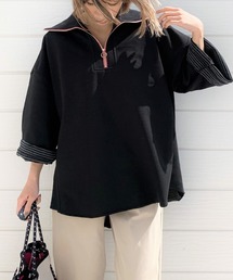 Q | ハーフジップ リブカラースウェット(スウェット)