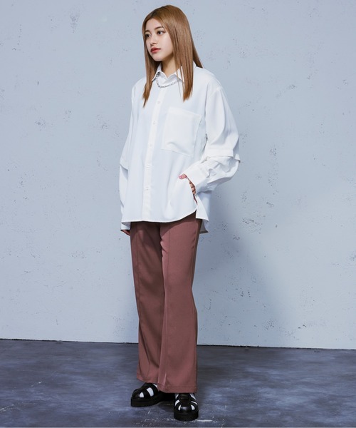 Ellno Loset（エルノロゼット）の「SSカラーフレアパンツ（スラックス・レディース・ブラック/グリーン/アイボリー/スモークピンク・SMALL/MEDIUM/LARGE）」の11枚目の写真