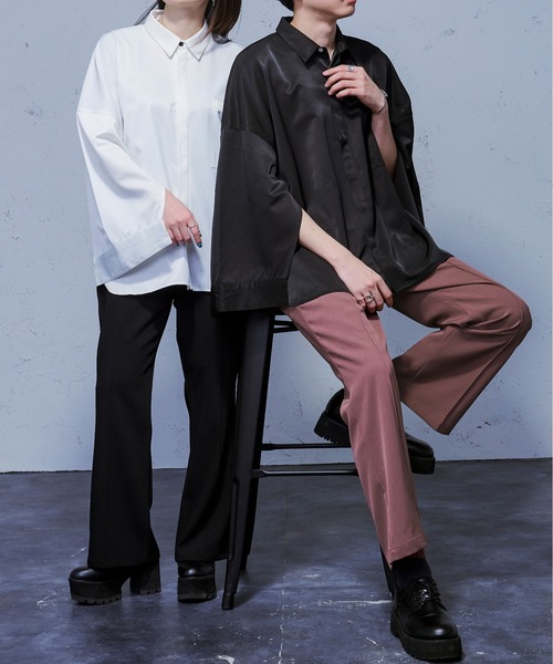 Ellno Loset（エルノロゼット）の「SSカラーフレアパンツ（スラックス・レディース・ブラック/グリーン/アイボリー/スモークピンク・SMALL/MEDIUM/LARGE）」の14枚目の写真