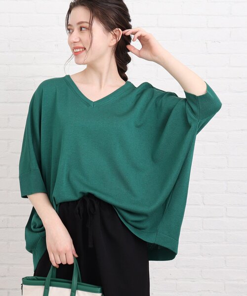 SHOO・LA・RUE（シューラルー）の「◆リネンブレンドドルマンニット（ニット/セーター・レディース・グリーン/サンドベージュ/アイボリー/ブルー系2・00）」の3枚目の写真